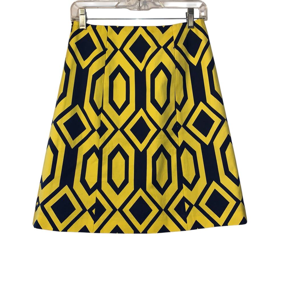 Ralph Lauren Black Label Geometric Cotton Skirt Size 4 Yellow Navy
